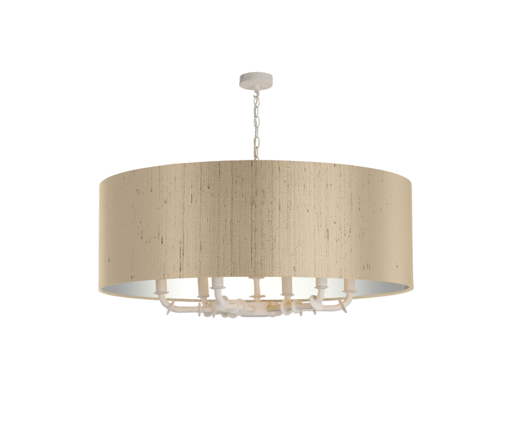 Icarus 6 Light Pendant in Chalk White with Bespoke Large Shade