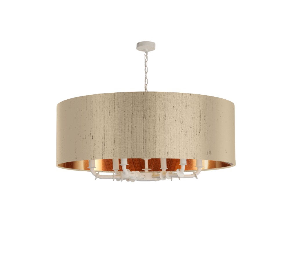 Icarus 6 Light Pendant in Chalk White with Bespoke Large Shade