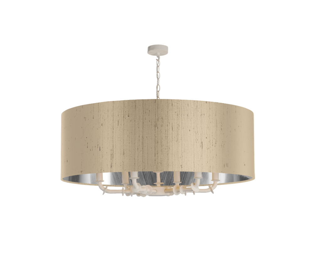 Icarus 6 Light Pendant in Chalk White with Bespoke Large Shade