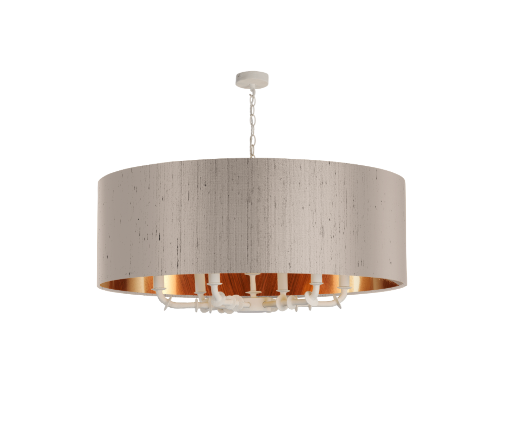 Icarus 6 Light Pendant in Chalk White with Bespoke Large Shade