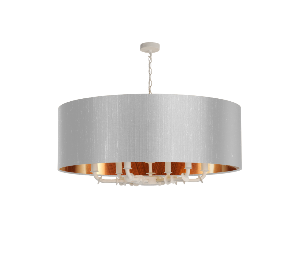 Icarus 6 Light Pendant in Chalk White with Bespoke Large Shade