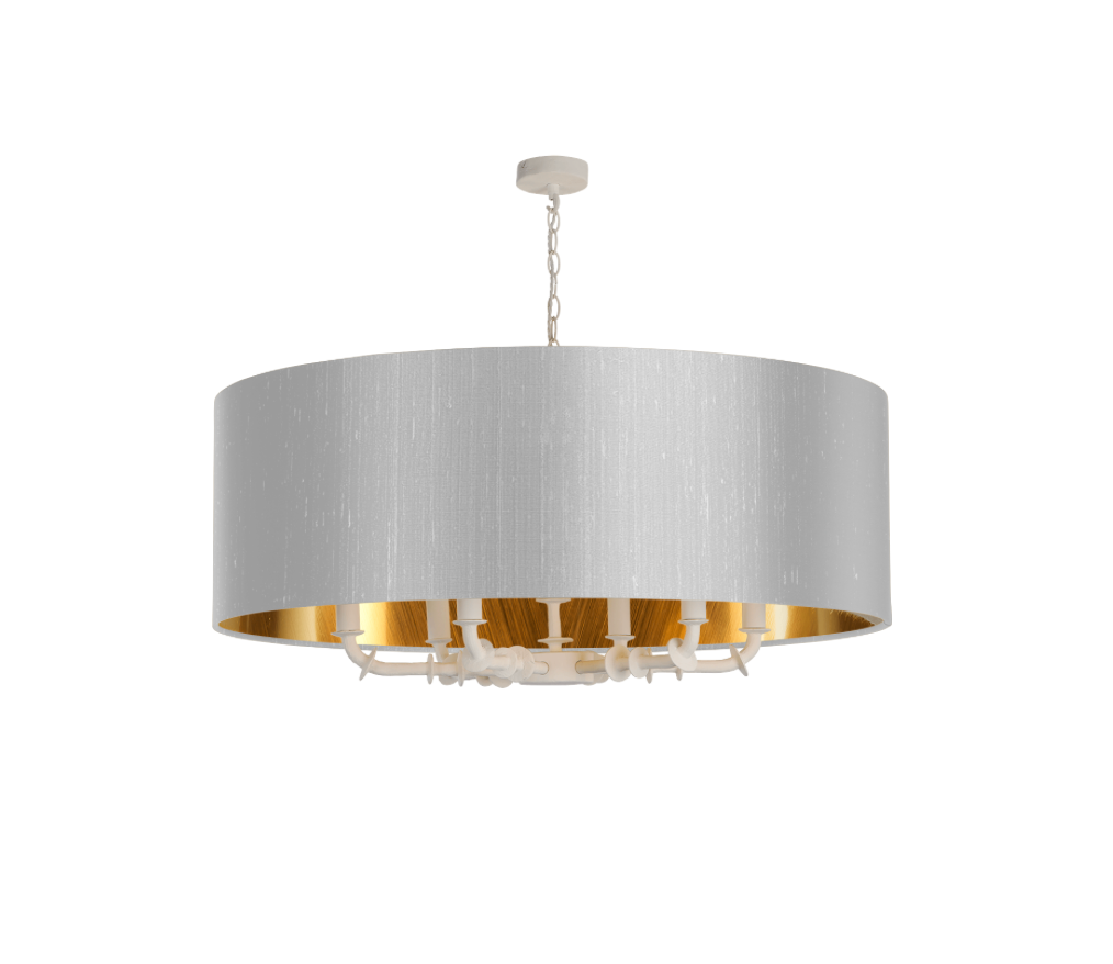 Icarus 6 Light Pendant in Chalk White with Bespoke Large Shade