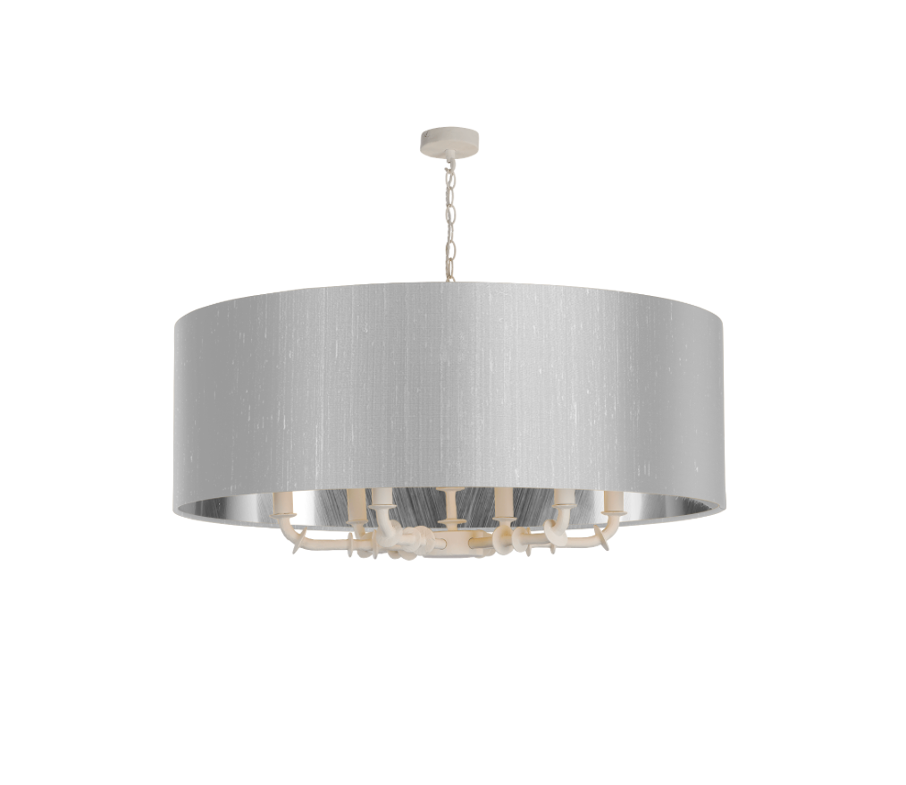 Icarus 6 Light Pendant in Chalk White with Bespoke Large Shade