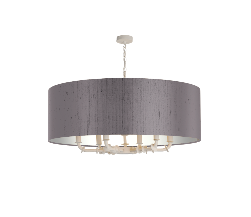 Icarus 6 Light Pendant in Chalk White with Bespoke Large Shade