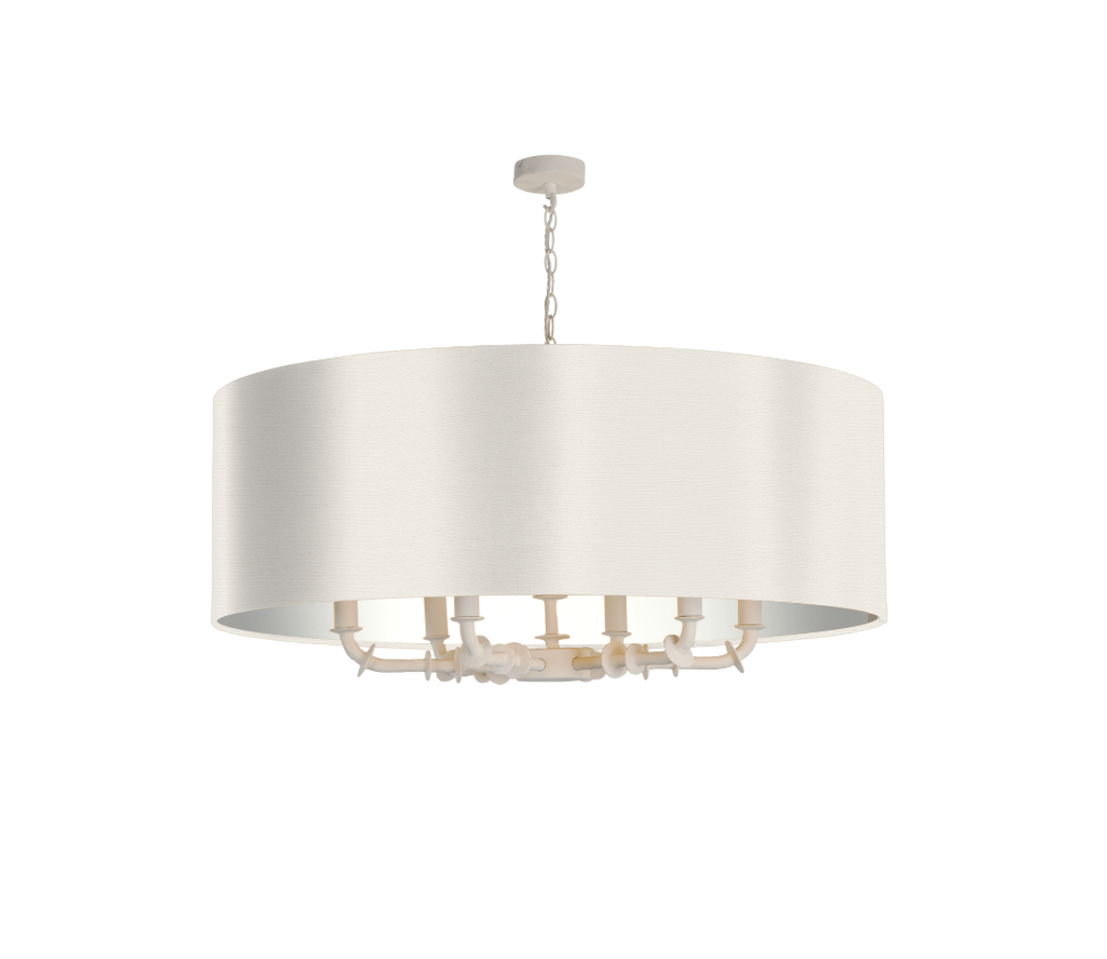 Icarus 6 Light Pendant in Chalk White with Bespoke Large Shade