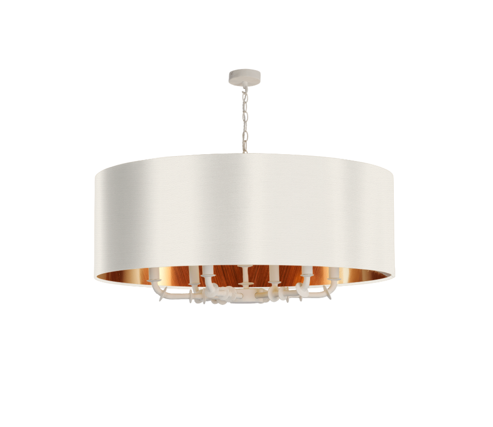 Icarus 6 Light Pendant in Chalk White with Bespoke Large Shade