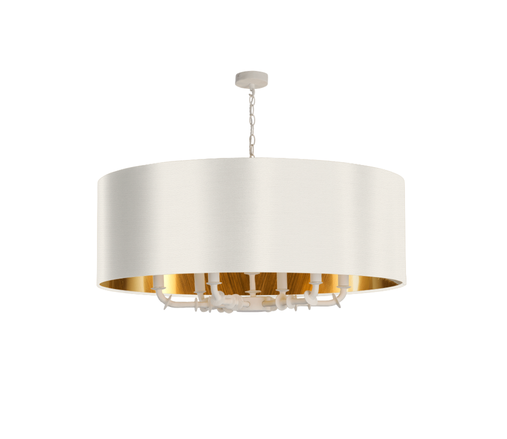 Icarus 6 Light Pendant in Chalk White with Bespoke Large Shade