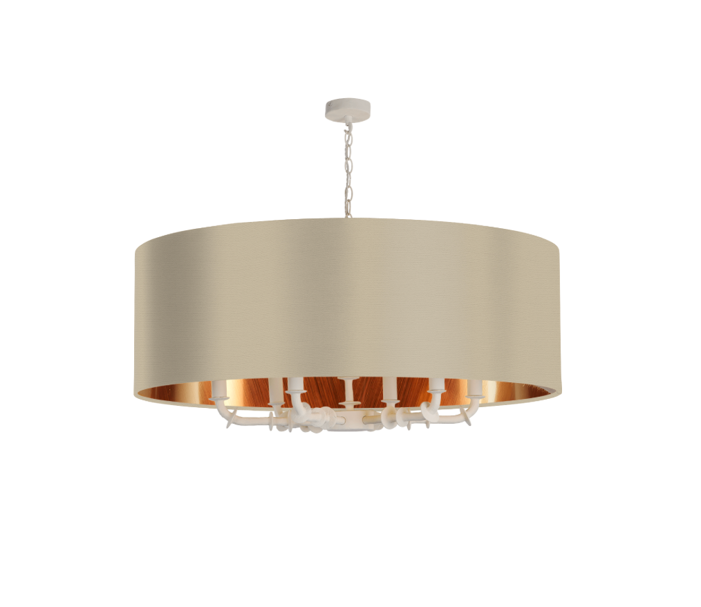 Icarus 6 Light Pendant in Chalk White with Bespoke Large Shade