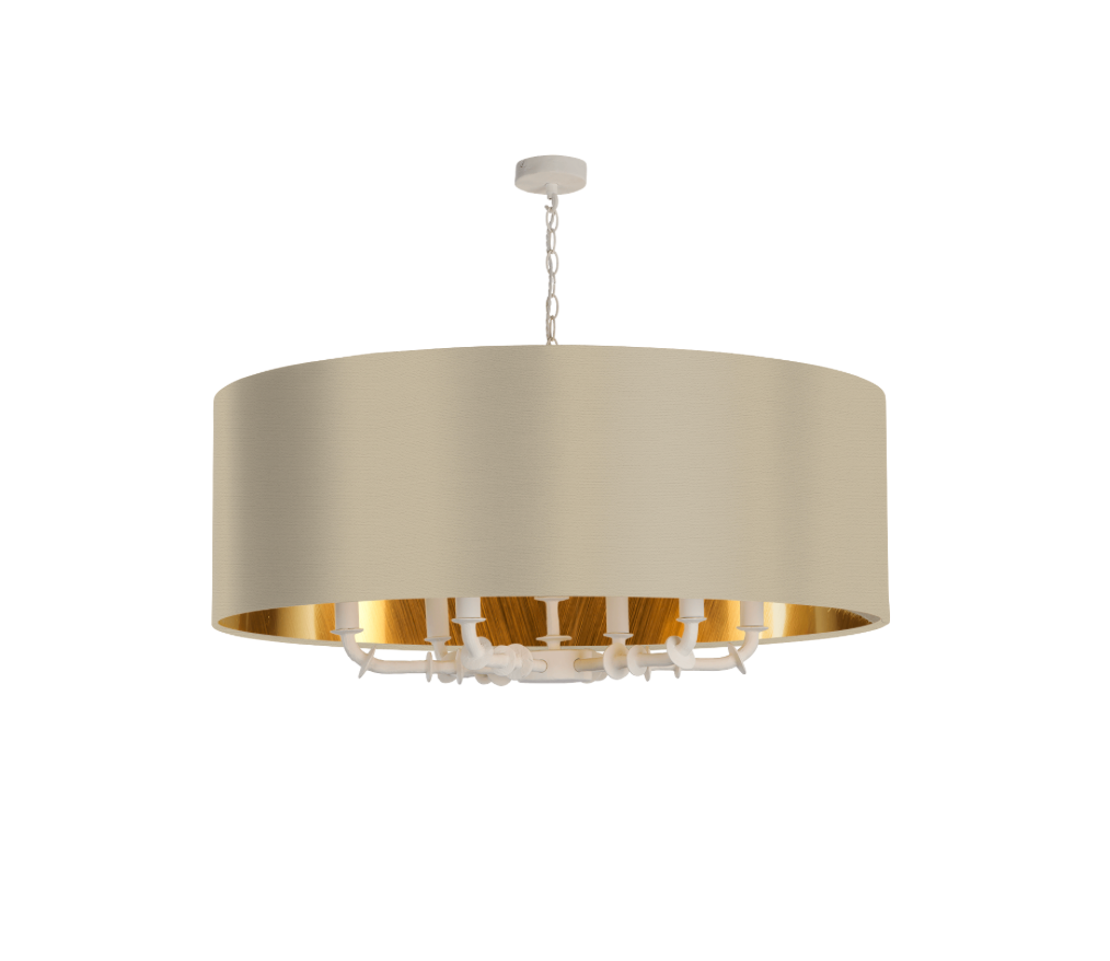 Icarus 6 Light Pendant in Chalk White with Bespoke Large Shade