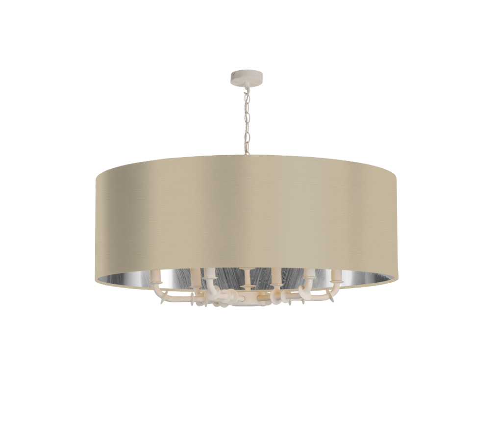 Icarus 6 Light Pendant in Chalk White with Bespoke Large Shade