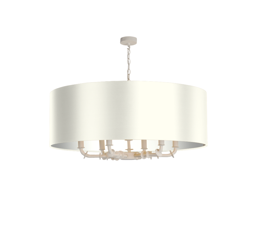 Icarus 6 Light Pendant in Chalk White with Bespoke Large Shade