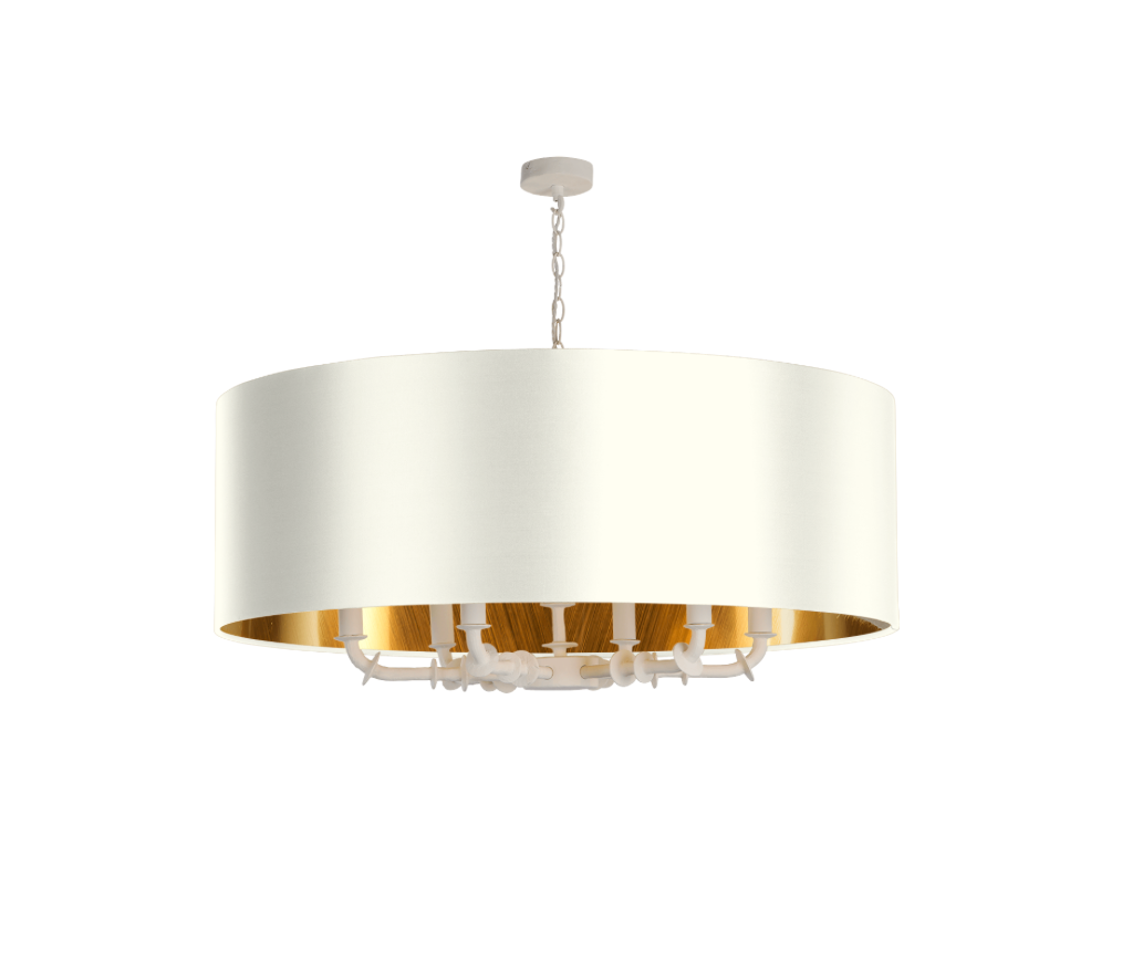 Icarus 6 Light Pendant in Chalk White with Bespoke Large Shade