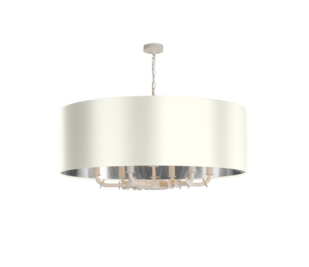 Icarus 6 Light Pendant in Chalk White with Bespoke Large Shade