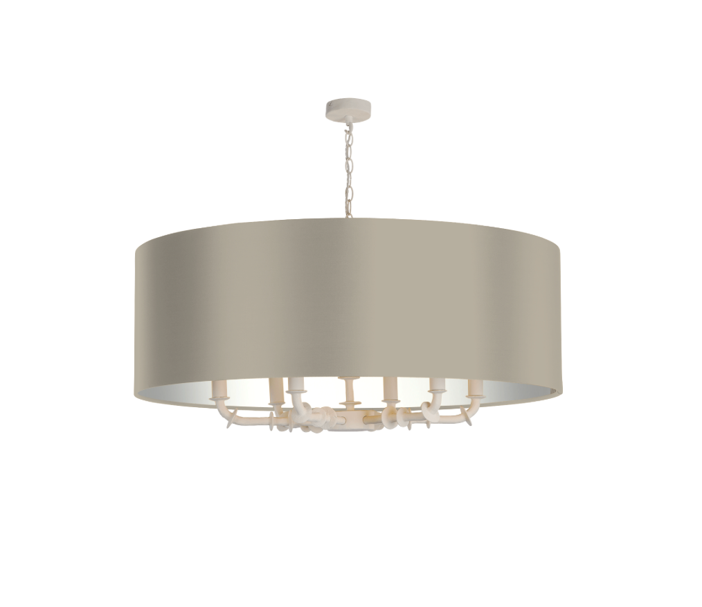 Icarus 6 Light Pendant in Chalk White with Bespoke Large Shade