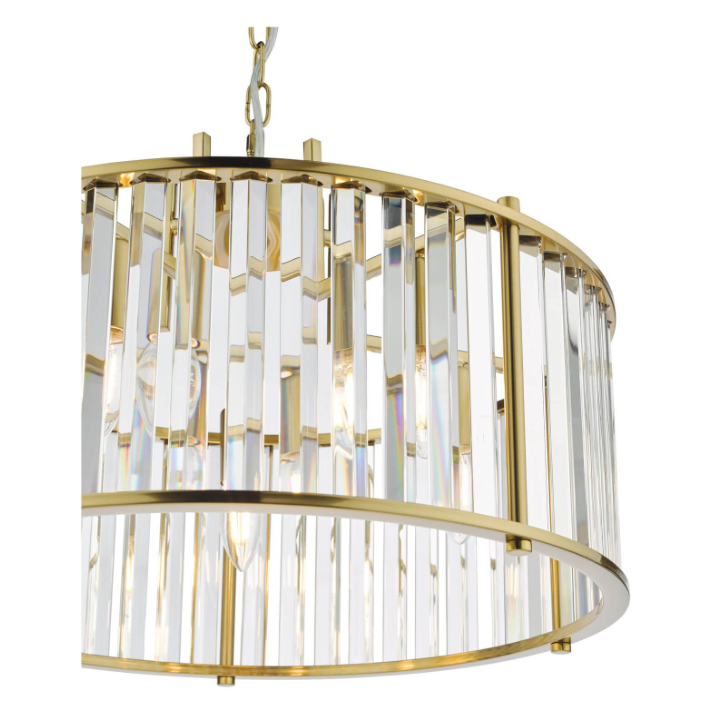 Kiran 5 Light Pendant Natural Brass and Crystal