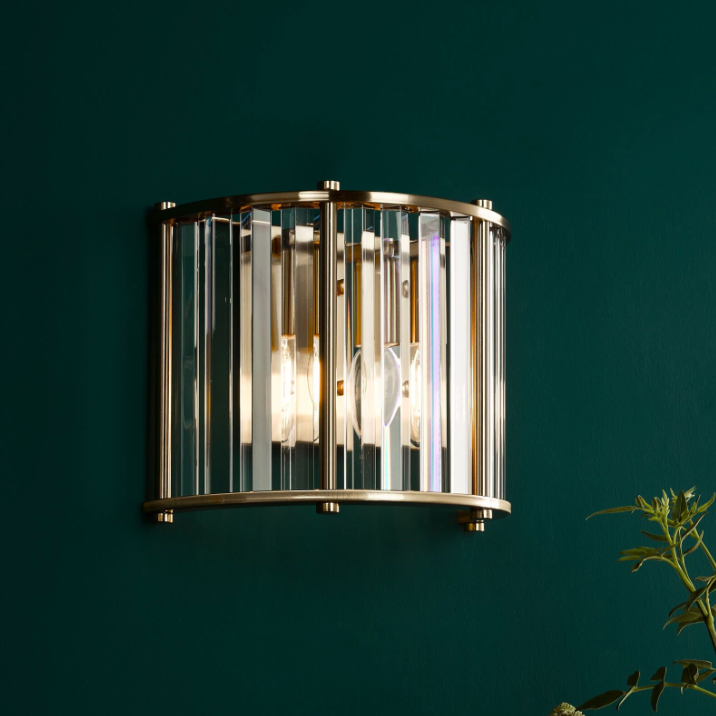 Kiran 2 Light Wall Light Natural Brass and Crystal