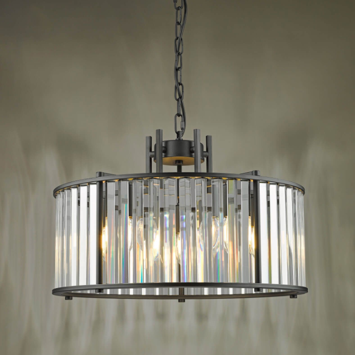 Kiran 5 Light Pendant Satin Black and Crystal