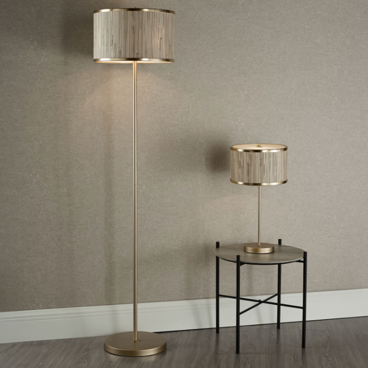 Fenella 3 Light Floor Lamp Gold Leaf and Seagrass