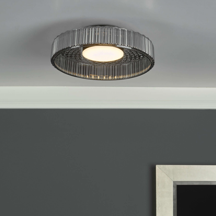 Leena Flush Satin Black  and Ribbed Glass LED