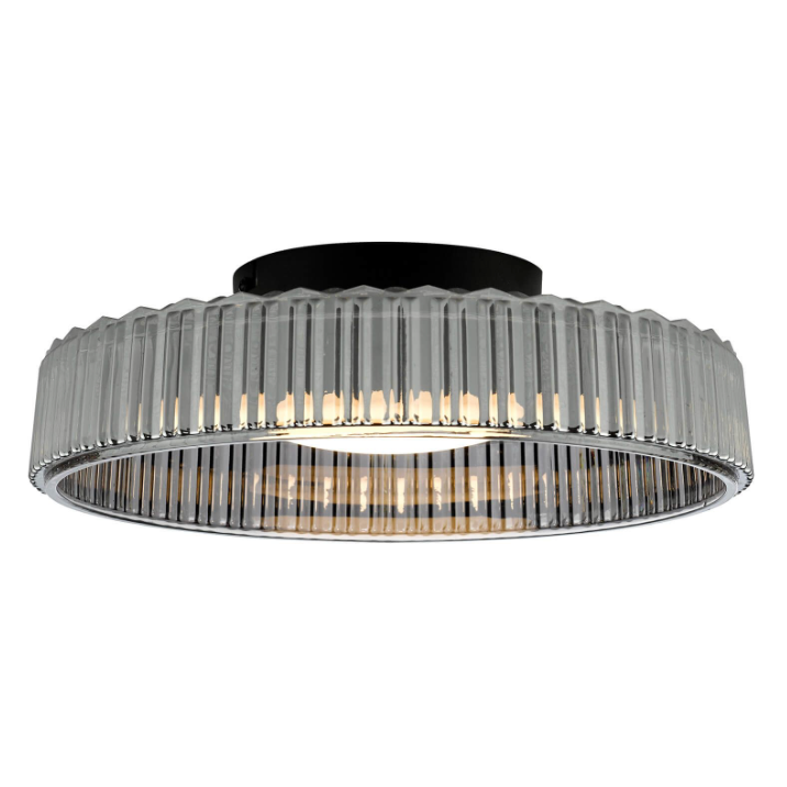 Leena Flush Satin Black  and Ribbed Glass LED