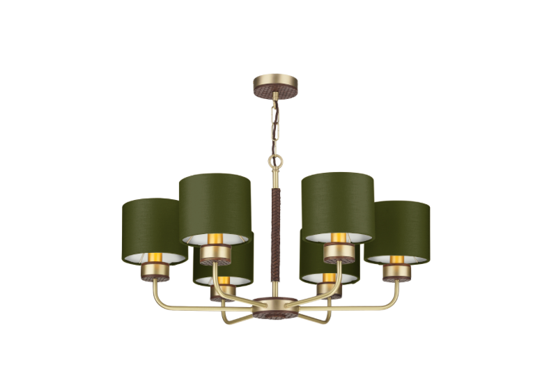 David Hunt Lighting Hunter 6 Lt Pendant Brass with Bespoke Shades   HUN0640