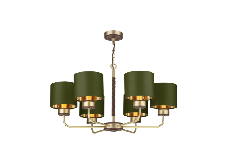 David Hunt Lighting Hunter 6 Lt Pendant Brass with Bespoke Shades   HUN0640