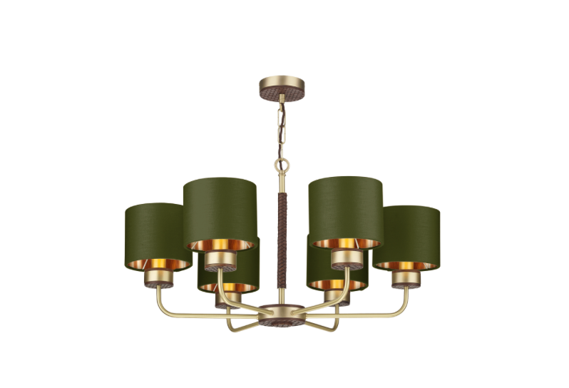 David Hunt Lighting Hunter 6 Lt Pendant Brass with Bespoke Shades   HUN0640