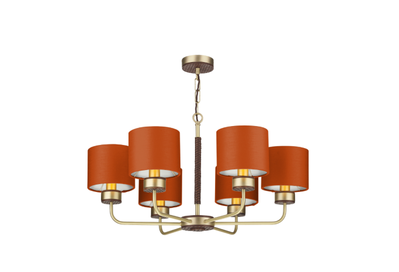 David Hunt Lighting Hunter 6 Lt Pendant Brass with Bespoke Shades   HUN0640