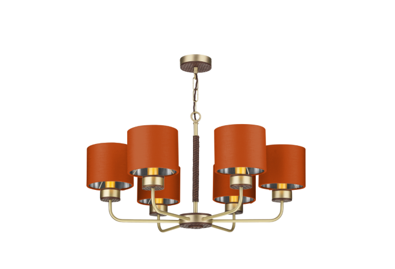 David Hunt Lighting Hunter 6 Lt Pendant Brass with Bespoke Shades   HUN0640