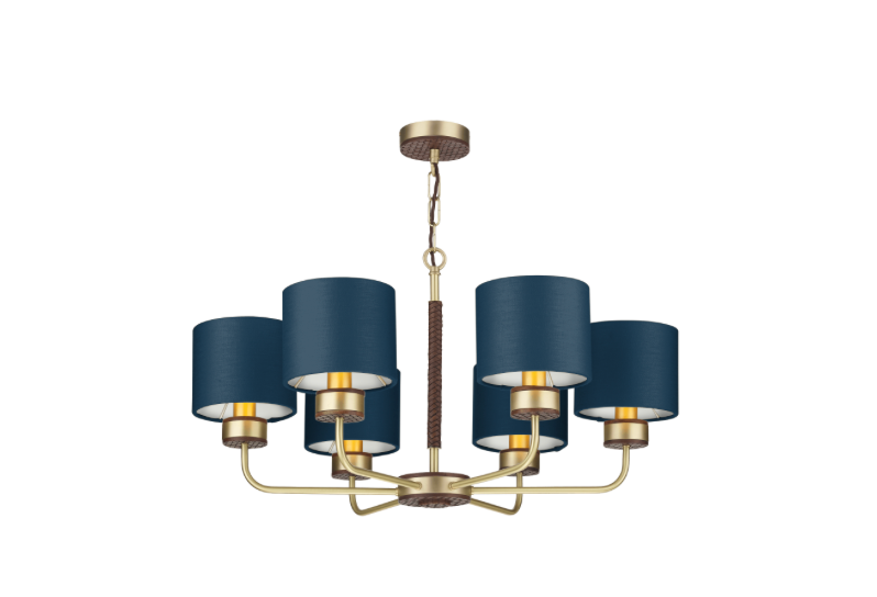 David Hunt Lighting Hunter 6 Lt Pendant Brass with Bespoke Shades   HUN0640