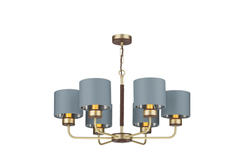 David Hunt Lighting Hunter 6 Lt Pendant Brass with Bespoke Shades   HUN0640