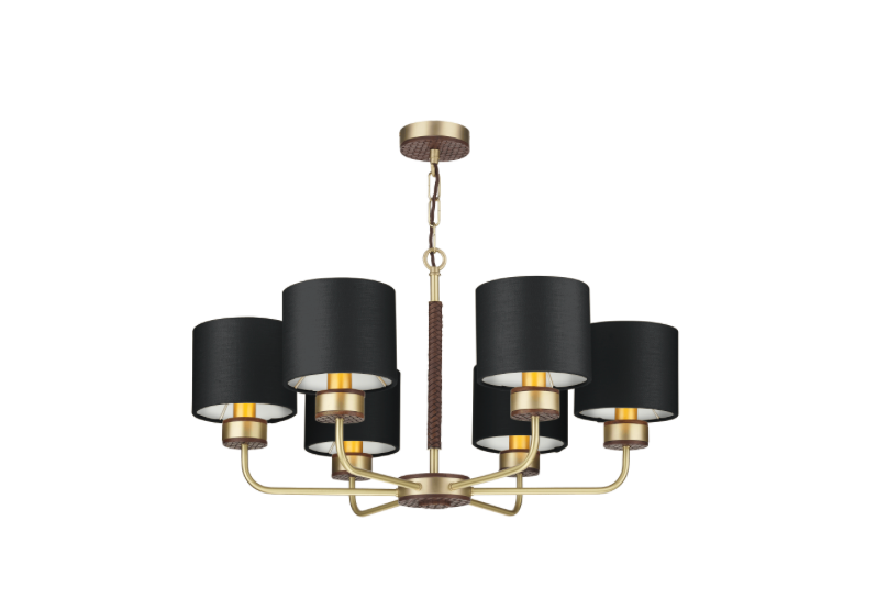 David Hunt Lighting Hunter 6 Lt Pendant Brass with Bespoke Shades   HUN0640