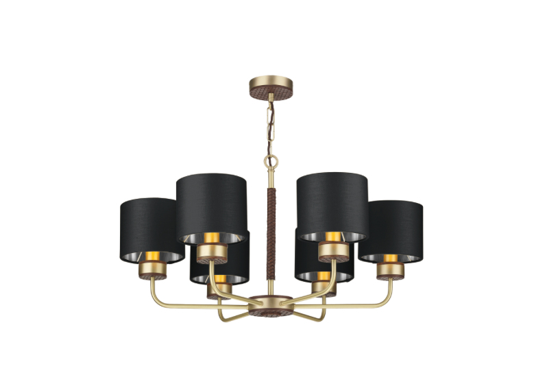 David Hunt Lighting Hunter 6 Lt Pendant Brass with Bespoke Shades   HUN0640