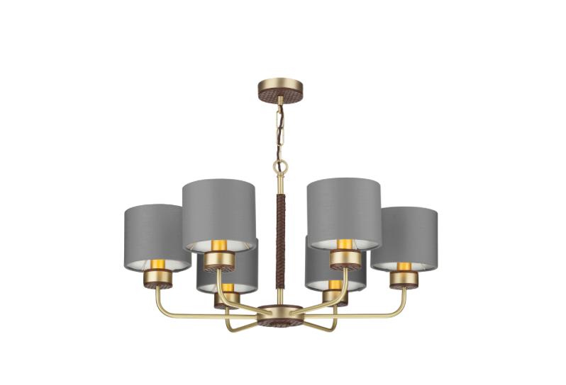 David Hunt Lighting Hunter 6 Lt Pendant Brass with Bespoke Shades   HUN0640