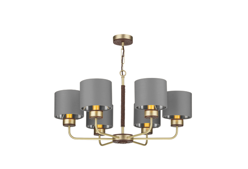 David Hunt Lighting Hunter 6 Lt Pendant Brass with Bespoke Shades   HUN0640