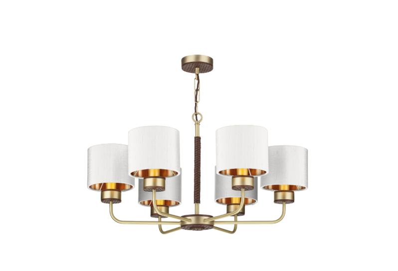 David Hunt Lighting Hunter 6 Lt Pendant Brass with Bespoke Shades   HUN0640