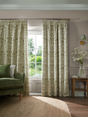 William Morris At Home Sunflower Dark Olive Blackout Pencil Pleat Curtain