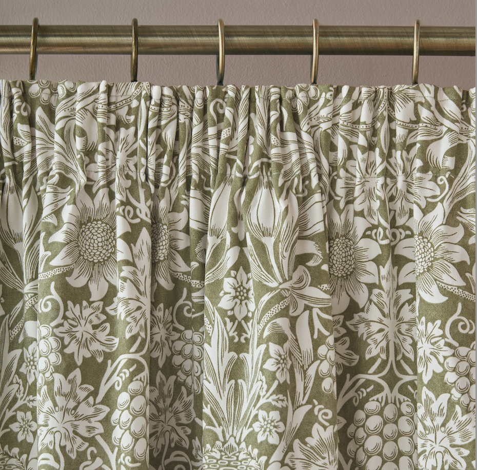 William Morris At Home Sunflower Dark Olive Blackout Pencil Pleat Curtain