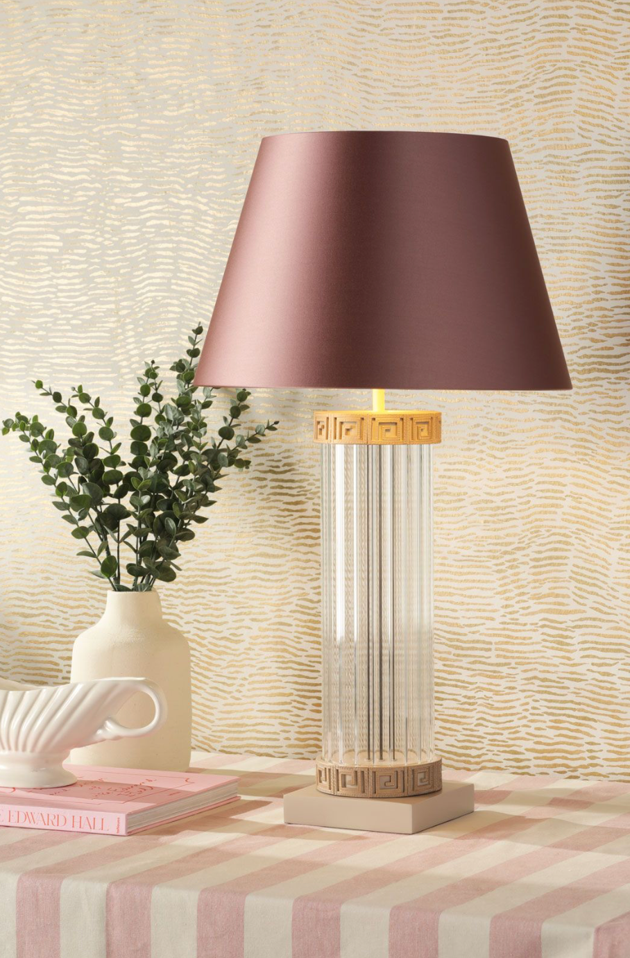 David Hunt lighting Plato Table Lamp Ribbed Glass and Cream/Gold Base Only