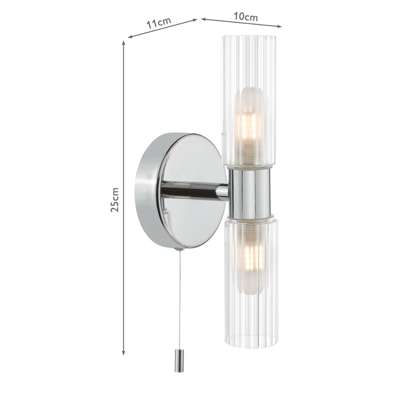 Bolton 2 Light Bathroom Wall Light Polished Chrome and Ribbed Glass IP44