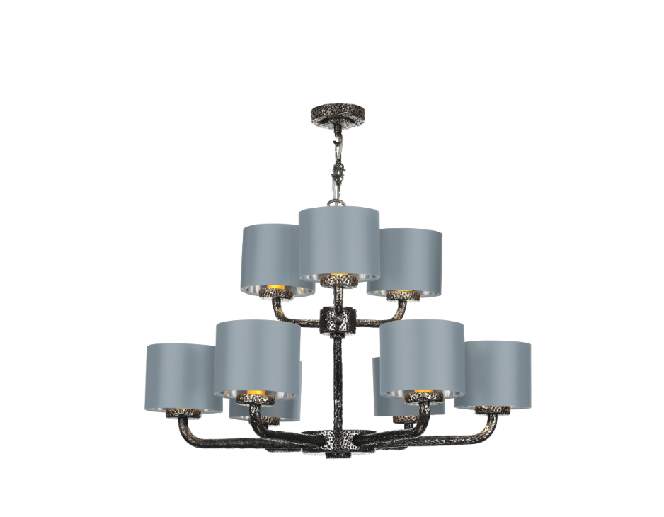 David Hunt Lighting  Sloane 9 Light Complete With Bespoke  Shades Pewter