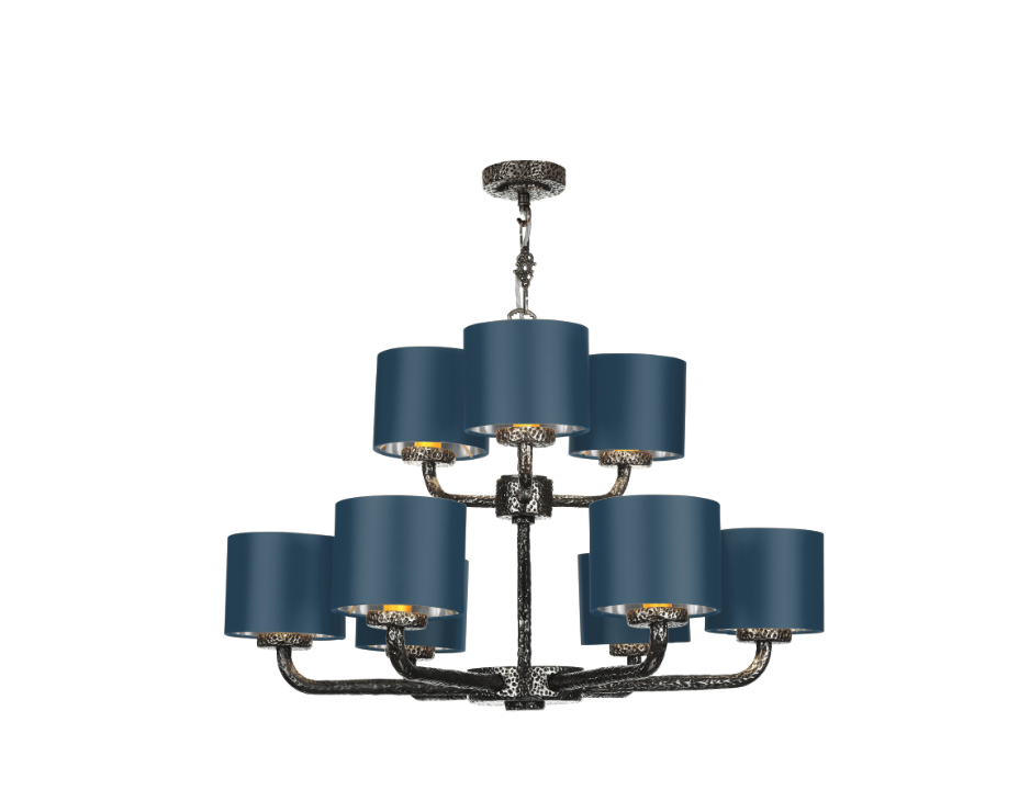 David Hunt Lighting  Sloane 9 Light Complete With Bespoke  Shades Pewter