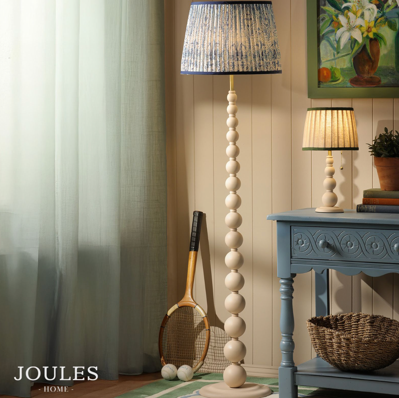 Joules Harewood Floor Lamp Matt Cream and Matt Antique Brass With Shade