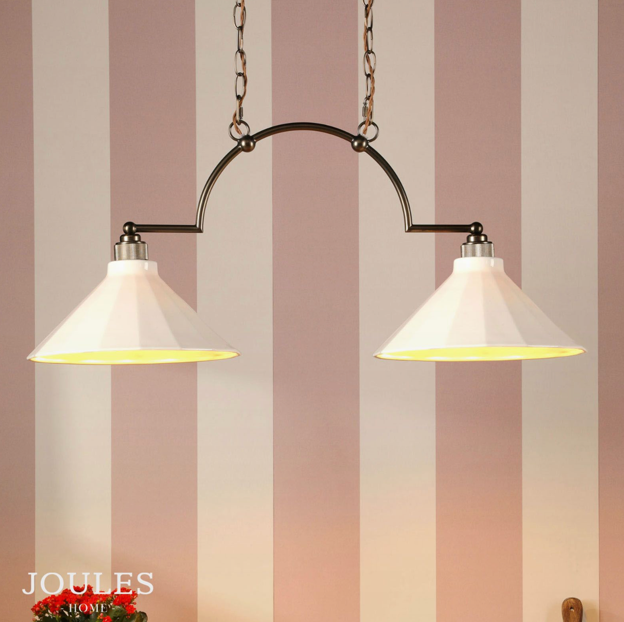 Joules Lynton 2 Light Pendant Satin Bronze and Cream