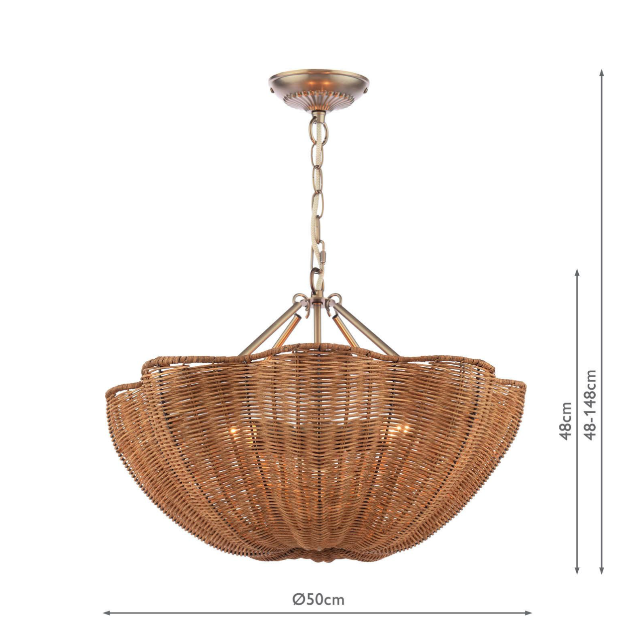 Joules Braywick 3 Light Pendant Satin Bronze and Rattan shade