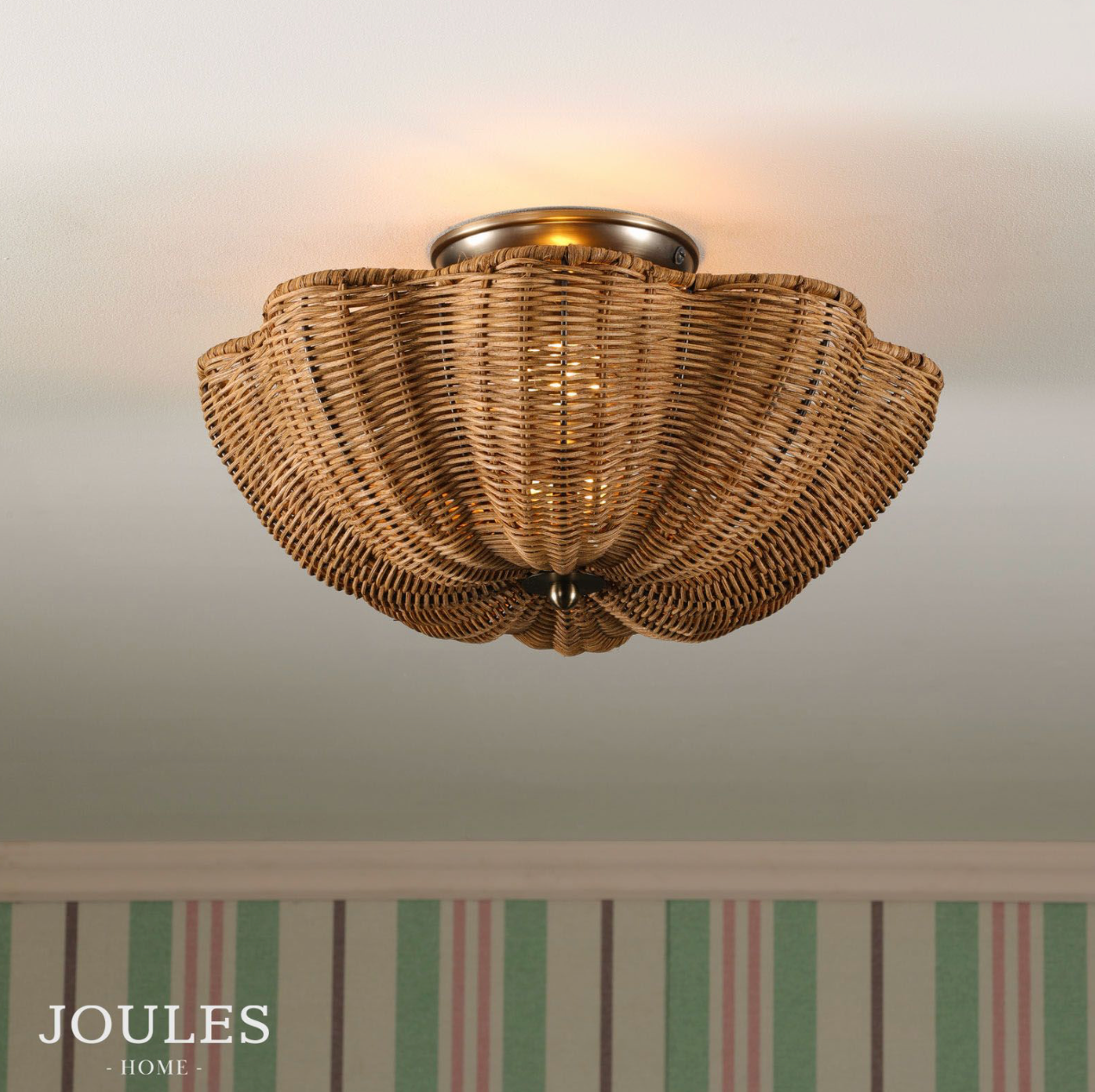 Joules Braywick 3 Light Flush Satin Bronze and Rattan shade