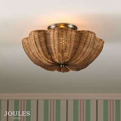 Joules Braywick 3 Light Flush Satin Bronze and Rattan shade