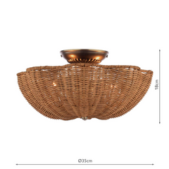 Joules Braywick 3 Light Flush Satin Bronze and Rattan shade