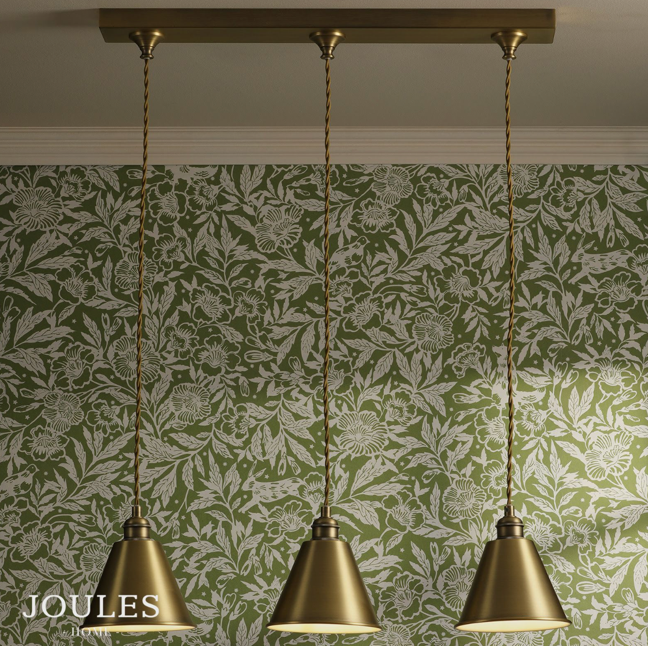 Joules Wollaton 3 Light Bar Pendant Matt Antique Brass and Matt White