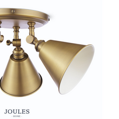 Joules Wollaton 3 Light Plate Spotlight Matt Antique Brass and Matt White